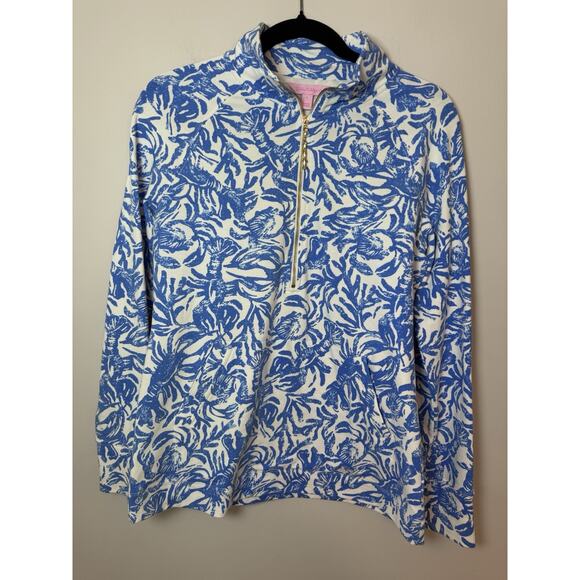 Lilly Pulitzer Lobstah Roll Skipper Popover Blue Lobster Quarter Zip Sz S EUC - Picture 2 of 15